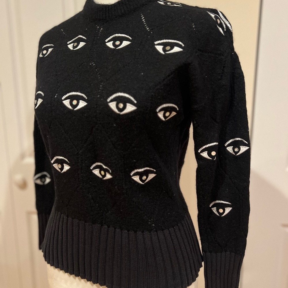 Kenzo Black Cowl Neck Sweater with Eye Pattern